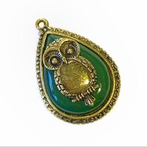 Green and Gold Tone Owl Pendant Charm
